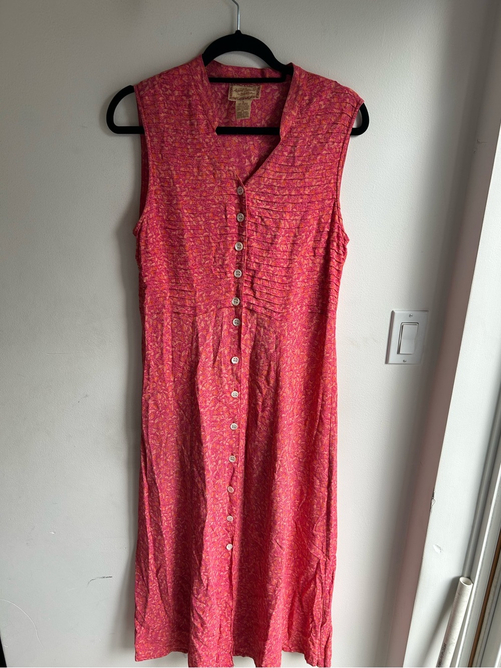 April Cornell sleeveless pink floral button-front maxi dress size M.